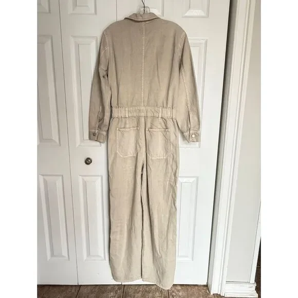 NWT Women's Denim Baggy Jumpsuit - Universal Thread Beige One Piece Size 4 - Picture 9 of 16